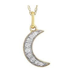 LB Exclusive 14 Karat Yellow Gold 0.10 Carat Diamond Moon Pendant Necklace