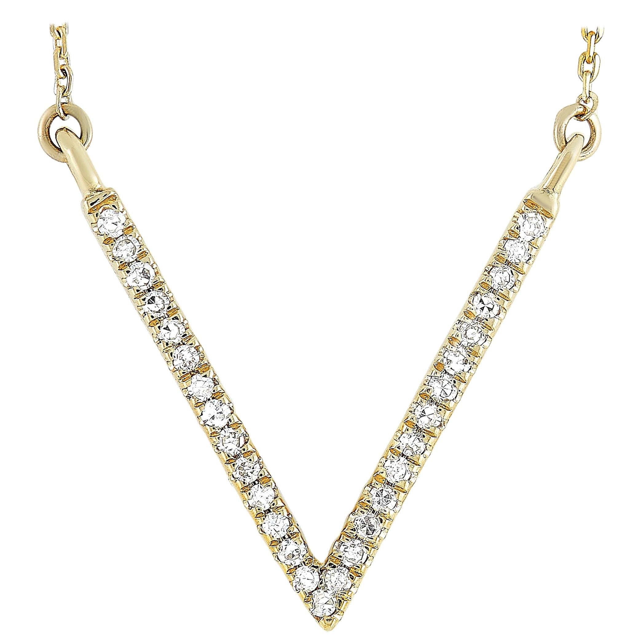 LB Exclusive 14 Karat Yellow Gold 0.10 Carat Diamond Pendant Necklace