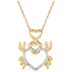 LB Exclusive 14 Karat Yellow Gold 0.12 Carat Diamond Crab Pendant Necklace