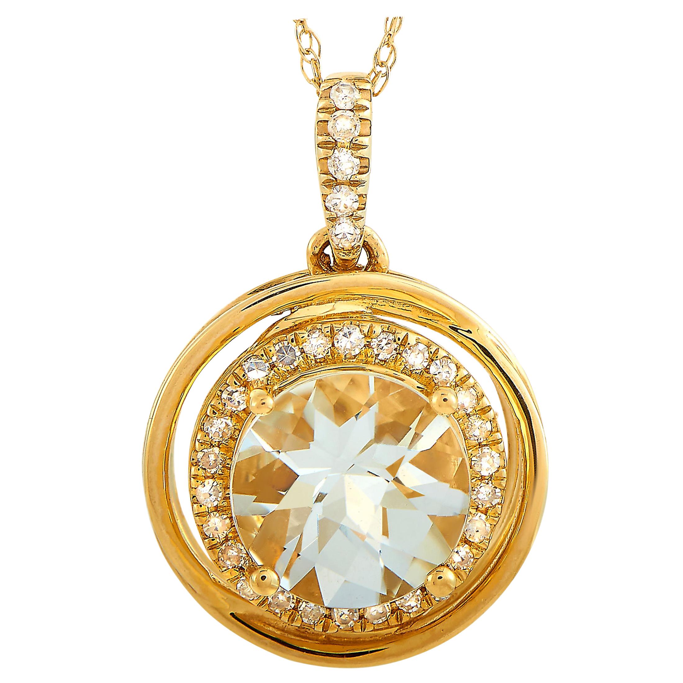 LB Exclusive 14 Karat Yellow Gold 0.13 Carat Diamond and Topaz Pendant Necklace