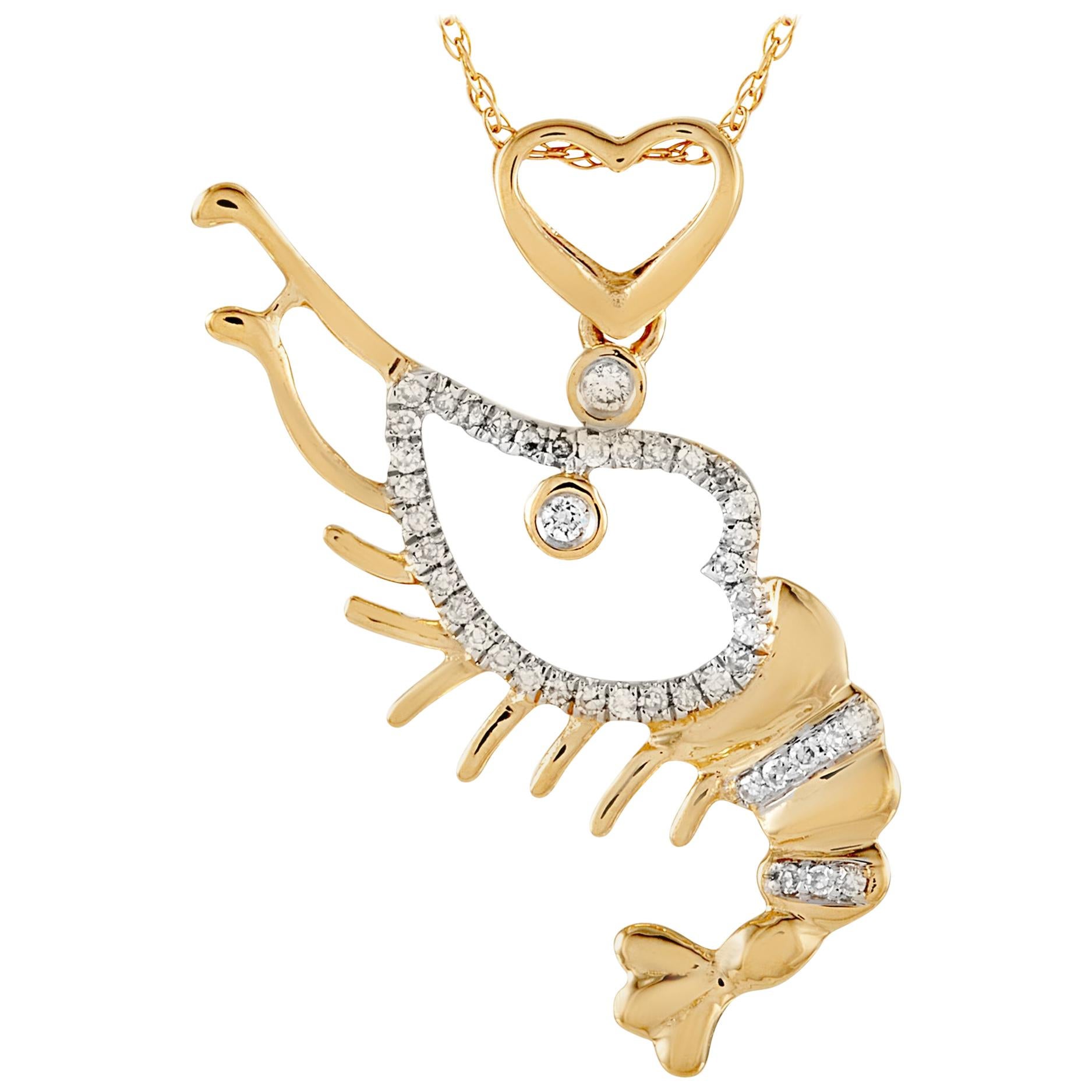 LB Exclusive 14 Karat Yellow Gold 0.14 Carat Diamond Pendant Necklace