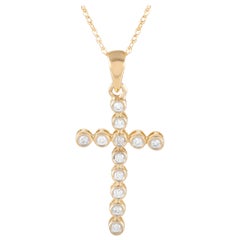 LB Exclusive 14 Karat Yellow Gold 0.15 Carat Diamond Cross Pendant Necklace