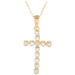 LB Exclusive 14 Karat Yellow Gold 0.15 Carat Diamond Cross Pendant Necklace
