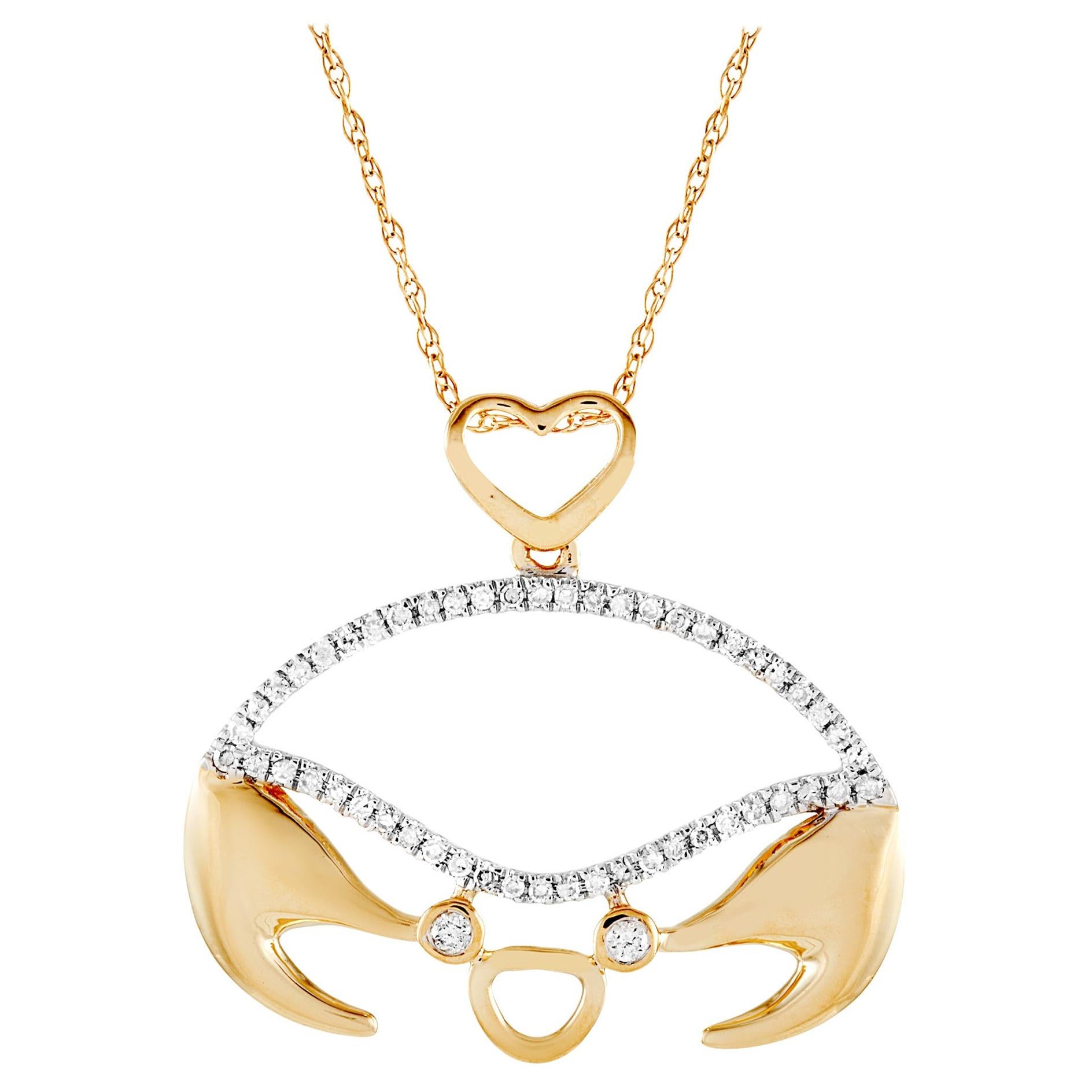 LB Exclusive Collier pendentif crabe en or jaune 14 carats avec diamants 0,16 carat