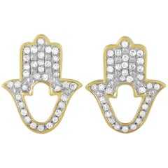 LB Exclusive 14 Karat Yellow Gold 0.16 Carat Diamond Hamsa Earrings