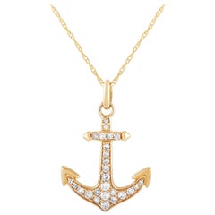 LB Exclusive 14 Karat Yellow Gold 0.17 Carat Diamond Anchor Pendant Necklace
