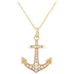 LB Exclusive 14 Karat Yellow Gold 0.17 Carat Diamond Anchor Pendant Necklace