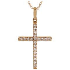 LB Exclusive 14 Karat Yellow Gold 0.20 Carat Diamond Cross Pendant Necklace