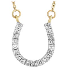 LB Exclusive 14 Karat Yellow Gold 0.20 Carat Diamond Horseshoe Pendant Necklace