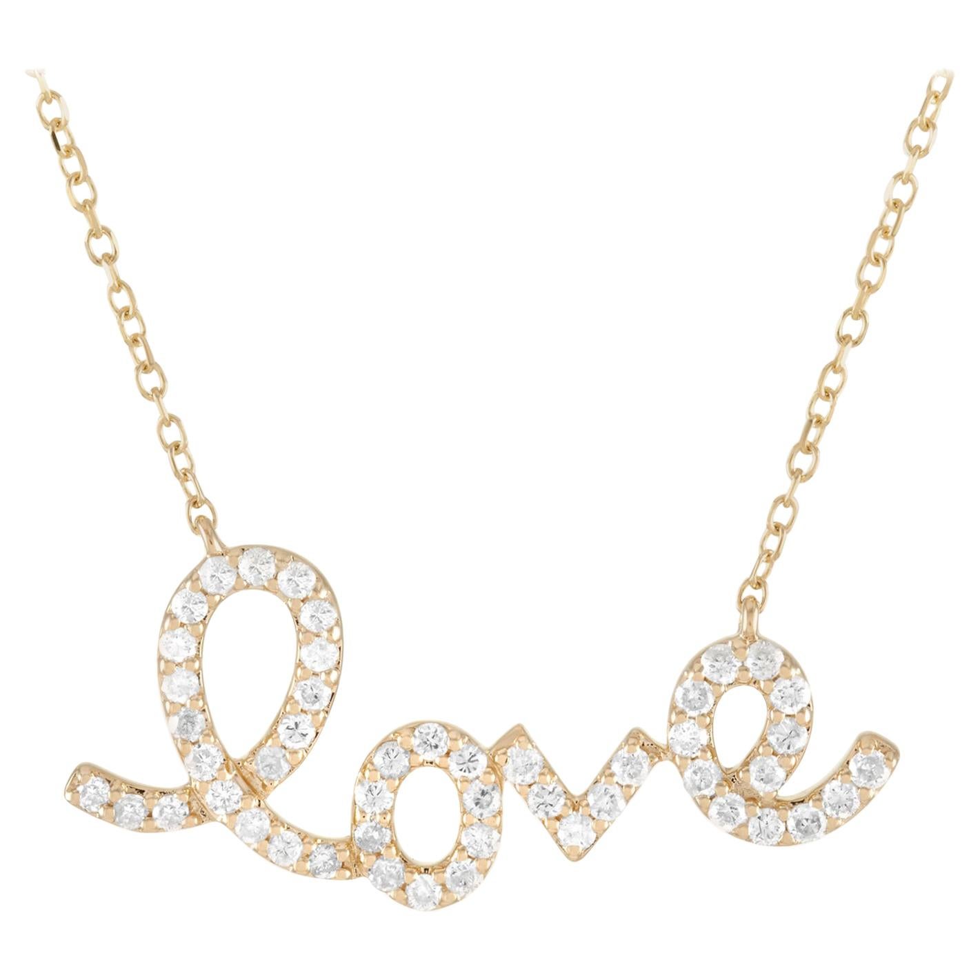 LB Exclusive 14 Karat Yellow Gold 0.26 Carat Diamond Love Pendant Necklace