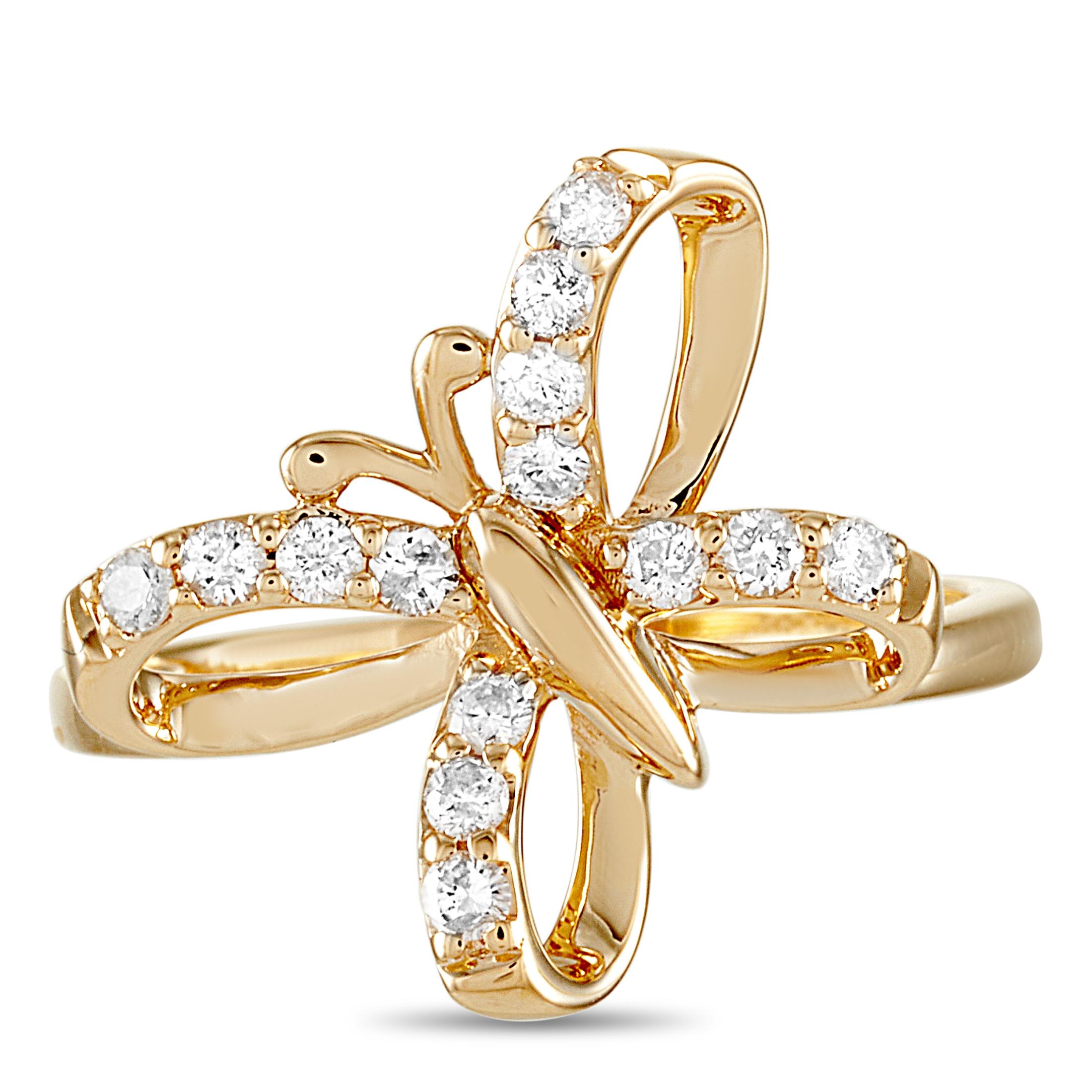 LB Exclusive 14 Karat Yellow Gold 0.30 Carat Diamond Butterfly Ring In New Condition In Southampton, PA
