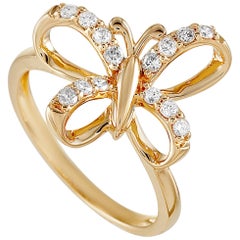 LB Exclusive 14 Karat Yellow Gold 0.30 Carat Diamond Butterfly Ring