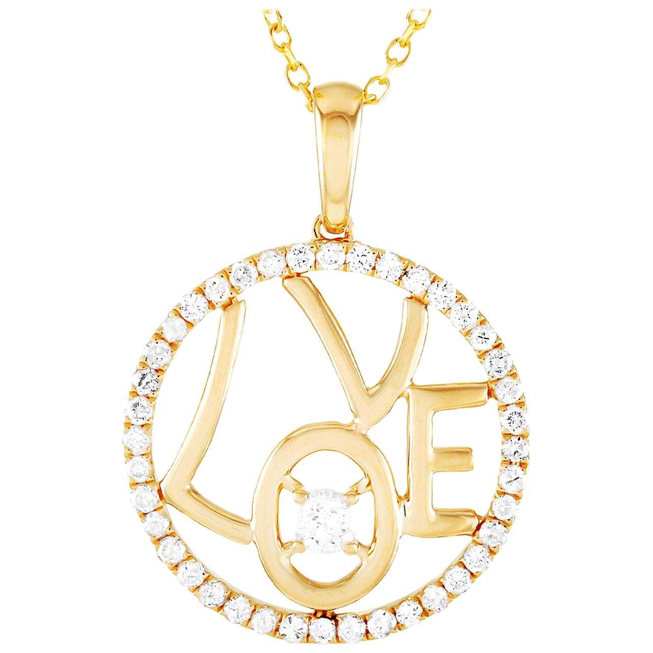 LB Exclusive 14 Karat Yellow Gold 0.30 Carat Diamond Pendant Necklace For Sale