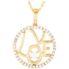 LB Exclusive Collier pendentif en or jaune 14 carats avec diamants de 0,30 carat
