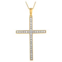 LB Exclusive 14 Karat Yellow Gold 0.32 Carat Diamond Cross Pendant Necklace