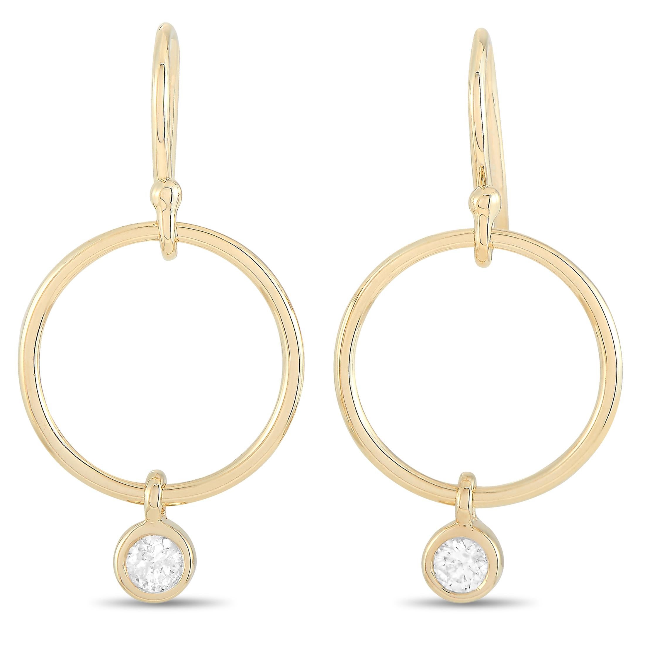 Round Cut LB Exclusive 14 Karat Yellow Gold 0.32 Carat Diamond Earrings For Sale