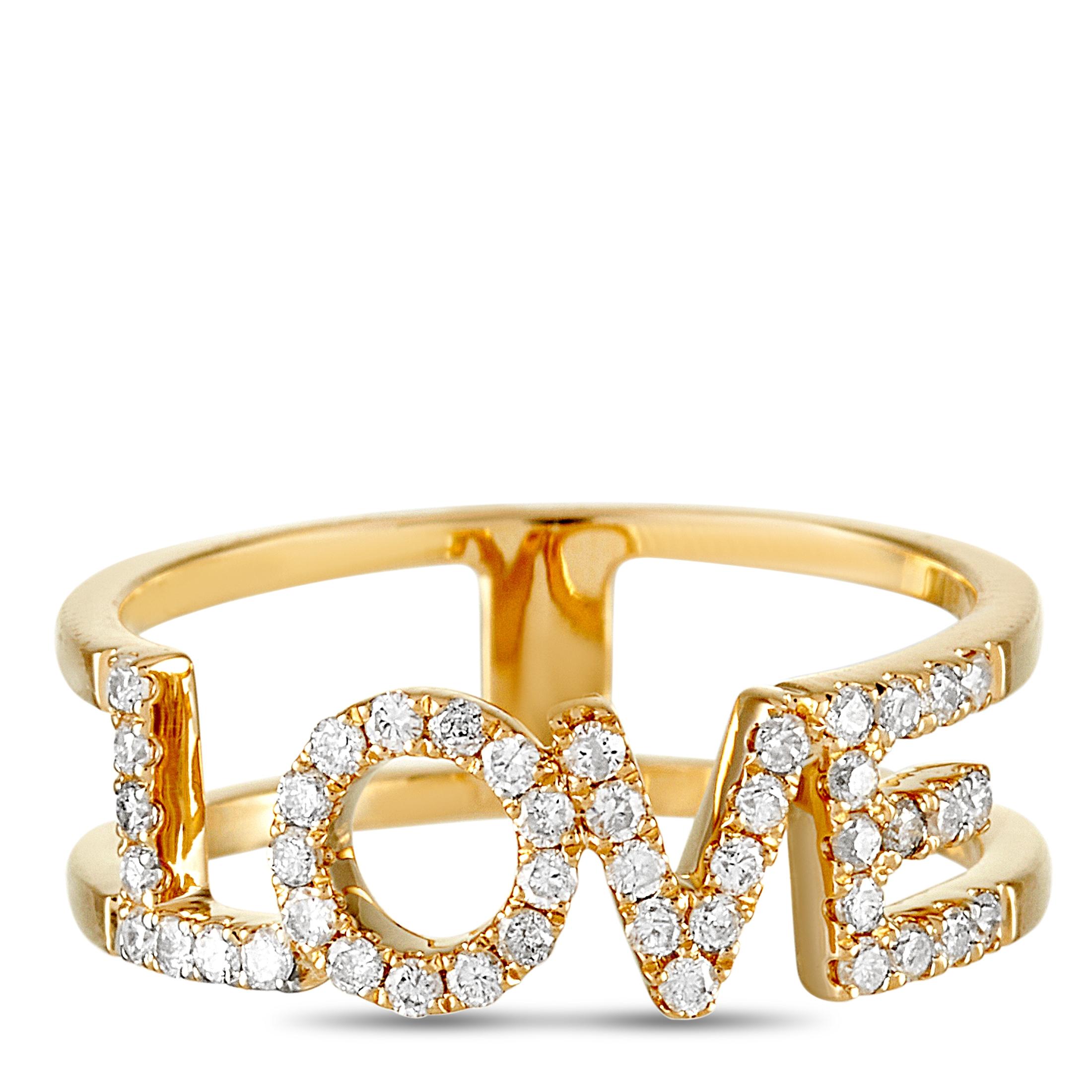 Round Cut LB Exclusive 14 Karat Yellow Gold 0.35 Carat Diamond Love Ring For Sale