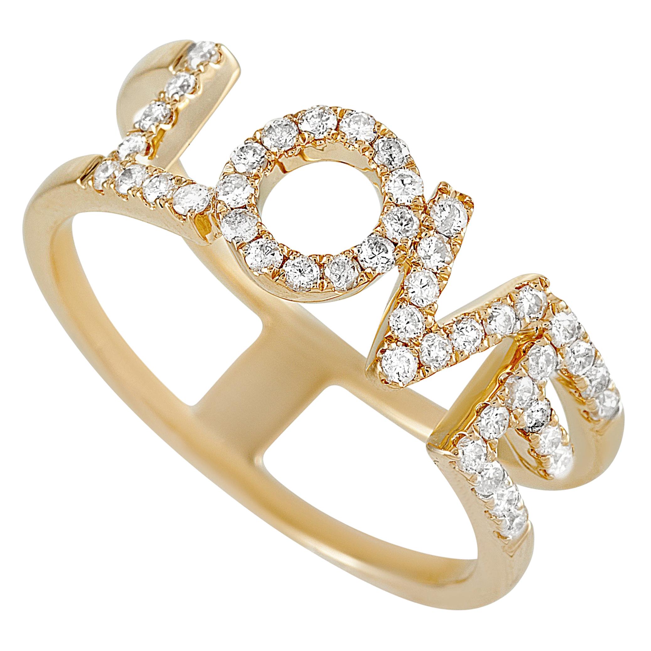 LB Exclusive 14 Karat Yellow Gold 0.35 Carat Diamond Love Ring