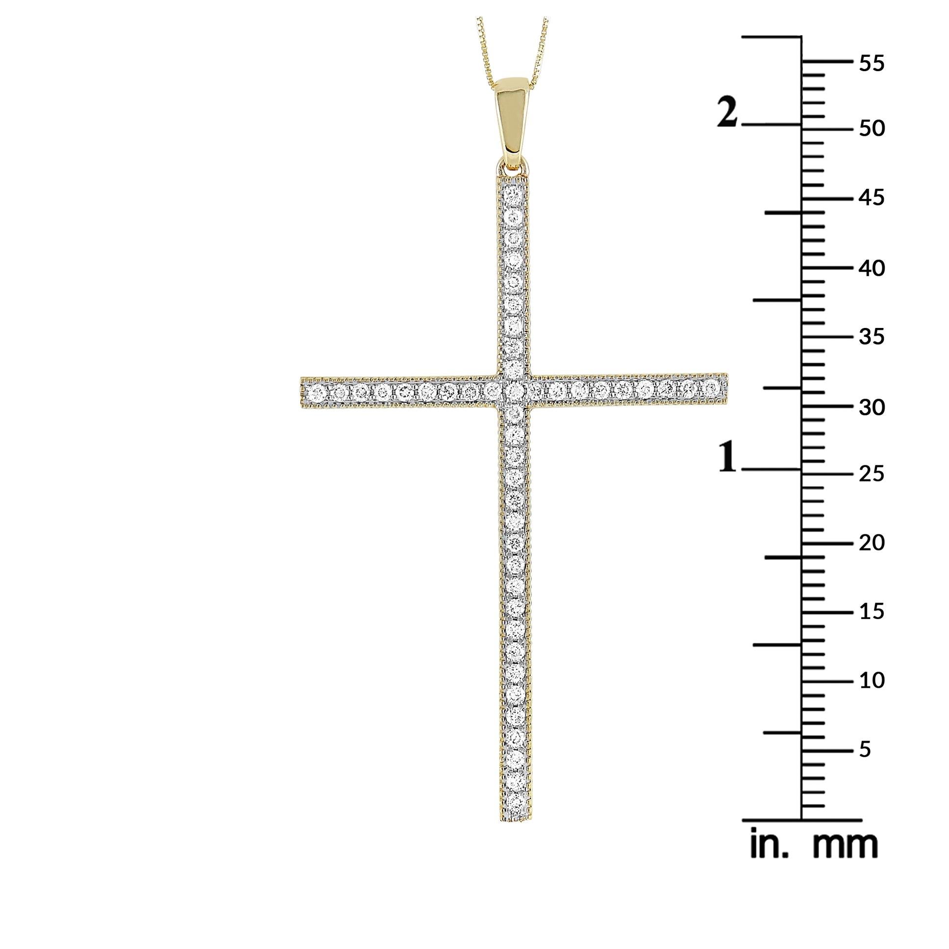 LB Exclusive 14 Karat Yellow Gold 0.50 Carat Diamond Cross Pendant Necklace In New Condition In Southampton, PA