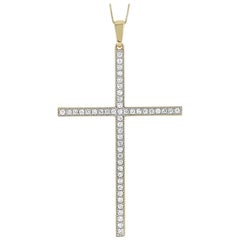 LB Exclusive 14 Karat Yellow Gold 0.50 Carat Diamond Cross Pendant Necklace