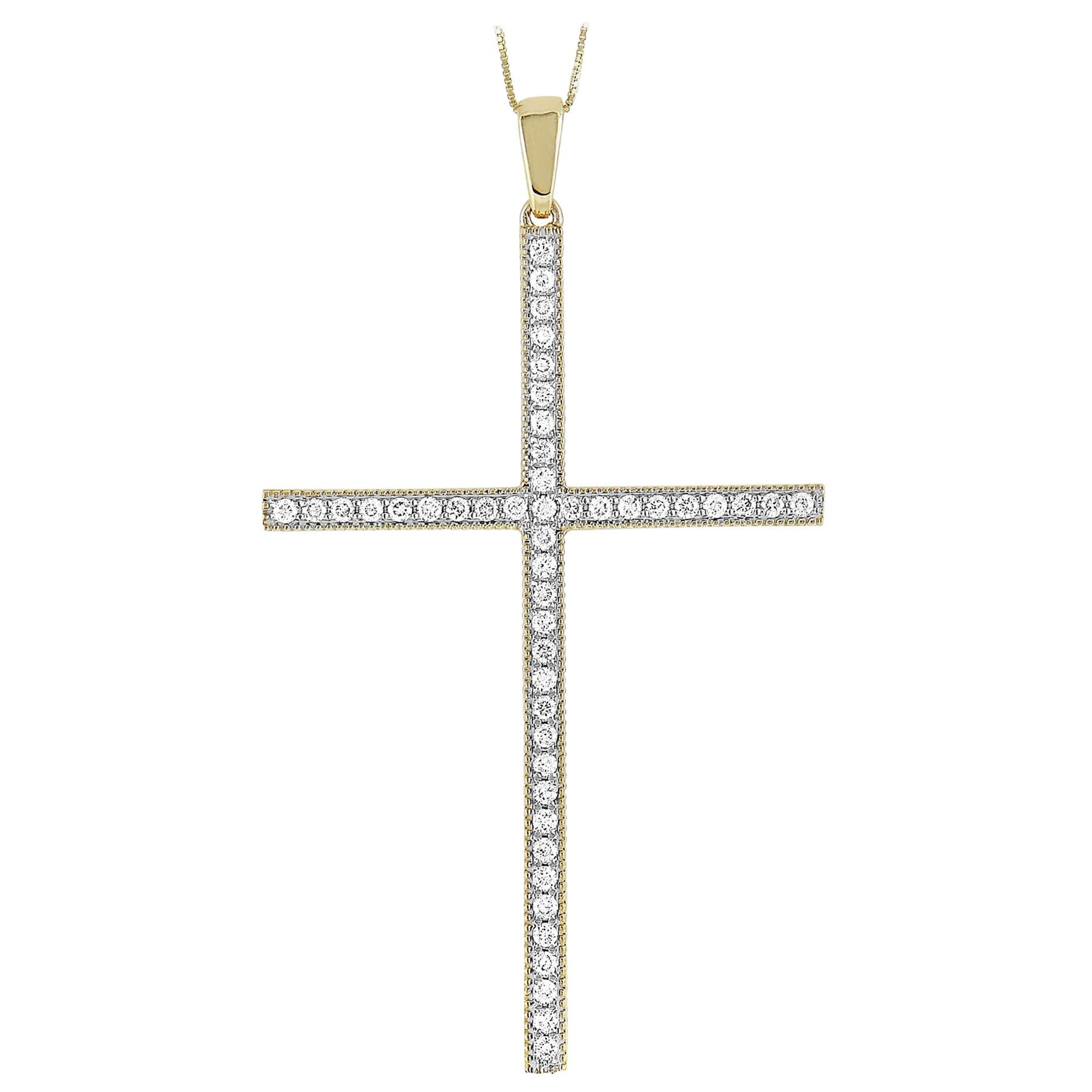 LB Exclusive 14 Karat Yellow Gold 0.50 Carat Diamond Cross Pendant Necklace