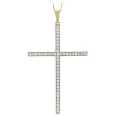 LB Exclusive 14 Karat Yellow Gold 0.50 Carat Diamond Cross Pendant Necklace