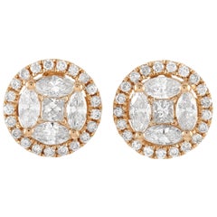 LB Exclusive 14 Karat Yellow Gold 1.10 Carat Diamond Round Earrings