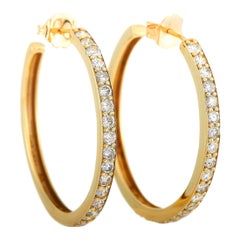 LB Exclusive 14 Karat Yellow Gold 1.28 Carat Diamond Hoop Earrings