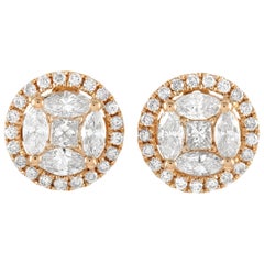 LB Exclusive 14 Karat Yellow Gold 1.45 Carat Diamond Round Earrings
