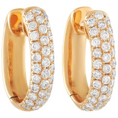 LB Exclusive 14 Karat Yellow Gold 1.70 Carat Diamond Hoop Earrings