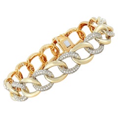 LB Exclusive 14 Karat Yellow Gold 3.50 Carat Diamond Pave Chain Bangle Bracelet