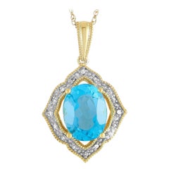 LB Exclusive 14 Karat Yellow Gold Diamond and Blue Topaz Pendant Necklace