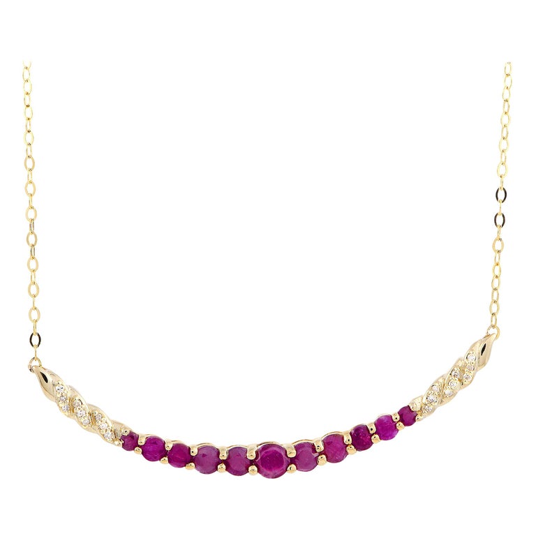 LB Exclusive 14 Karat Yellow Gold Diamond and Ruby Necklace at 1stDibs