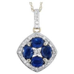 LB Exclusive 14K Gold 0.16 Carat Diamond and Sapphire Flower Pendant Necklace