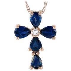 LB Exclusive 14K Rose Gold 0.01 ct Diamond and Sapphire Cross Pendant Necklace