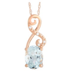 LB Exclusive 14K Rose Gold 0.02 Ct Diamond and Aquamarine Necklace