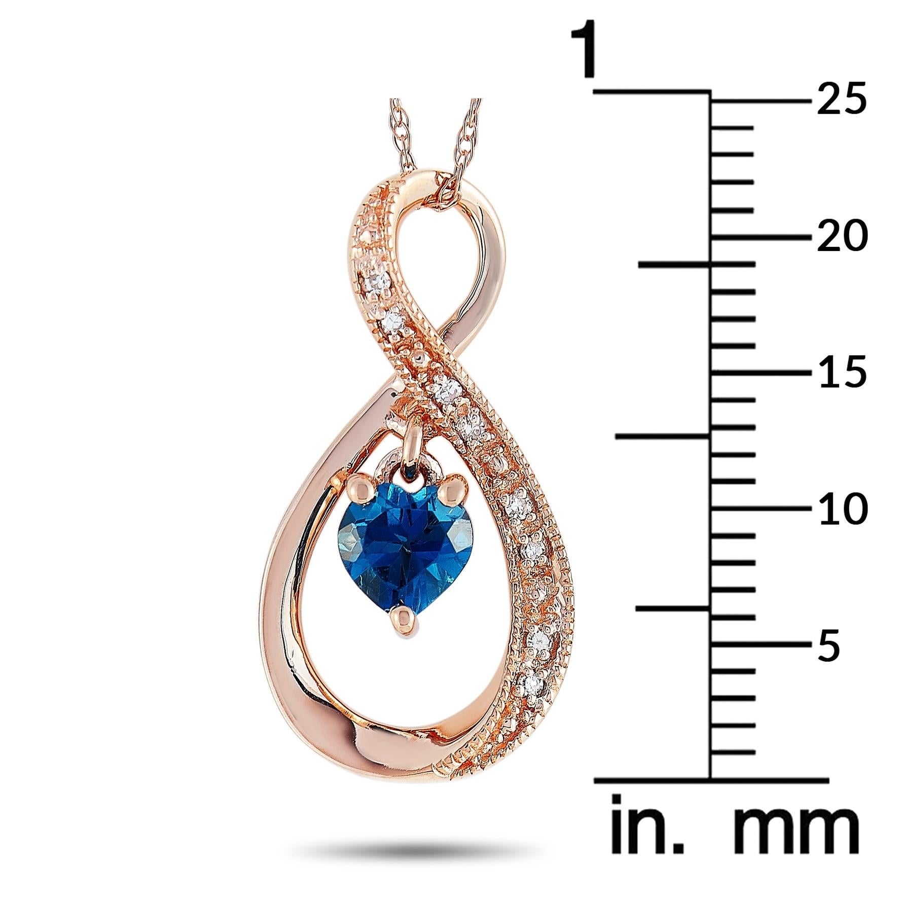 Mixed Cut LB Exclusive 14K Rose Gold 0.03 Ct Diamond and Blue Topaz Pendant Necklace