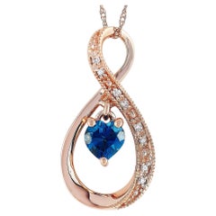 LB Exclusive 14K Rose Gold 0.03 Ct Diamond and Blue Topaz Pendant Necklace