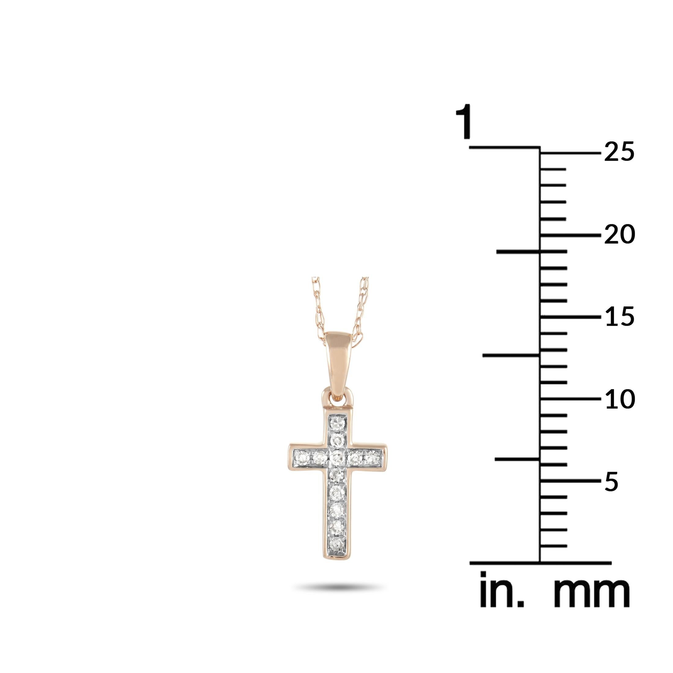 LB Exclusive 14k Rose Gold 0.05 Ct Diamond Cross Pendant Necklace In New Condition In Southampton, PA