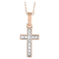 LB Exclusive 14k Rose Gold 0.05 Ct Diamond Cross Pendant Necklace