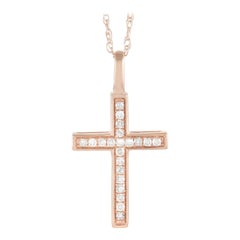 LB Exclusive 14k Rose Gold 0.08 Ct Diamond Cross Necklace