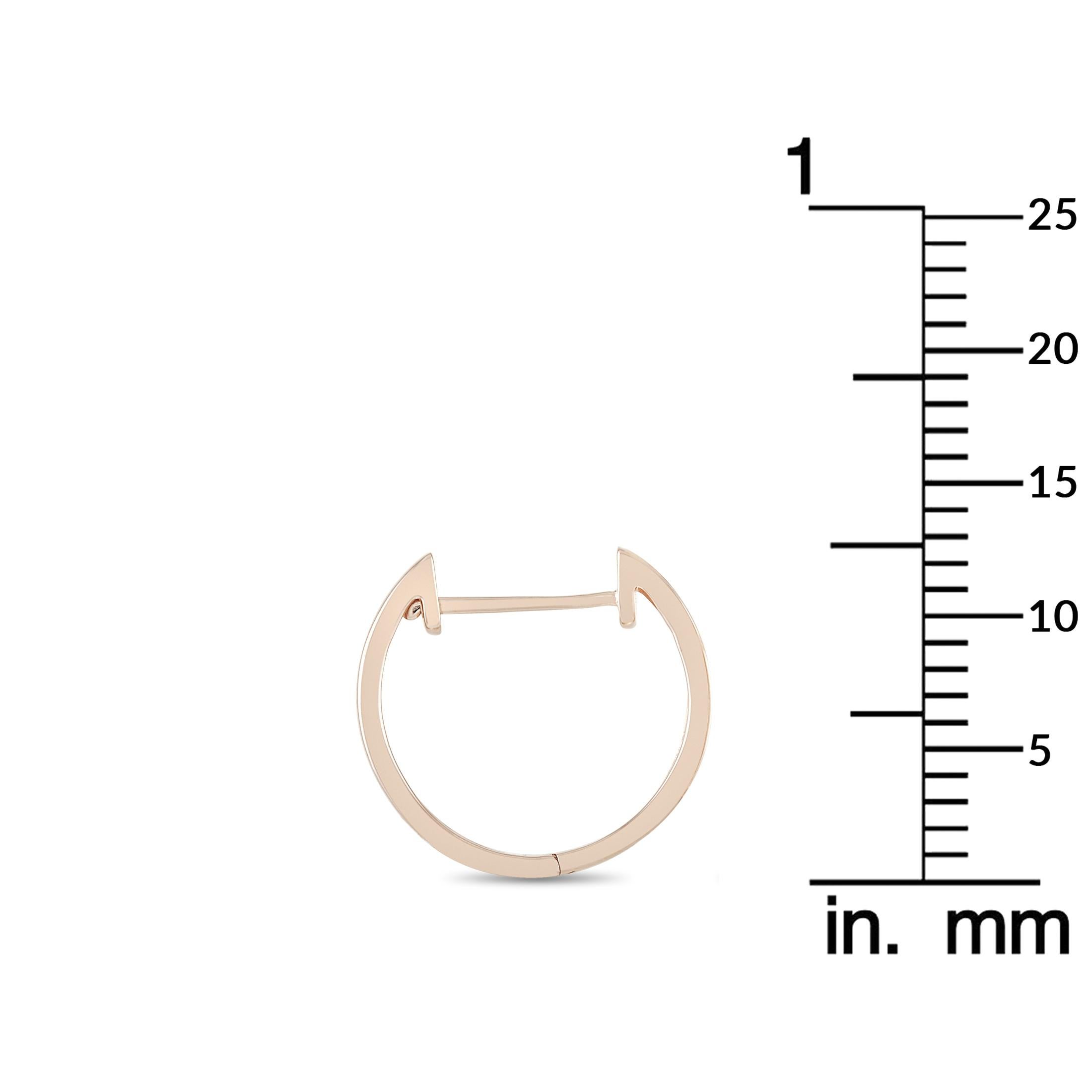 Round Cut LB Exclusive 14k Rose Gold 0.08 Carat Diamond Hoop Earrings For Sale