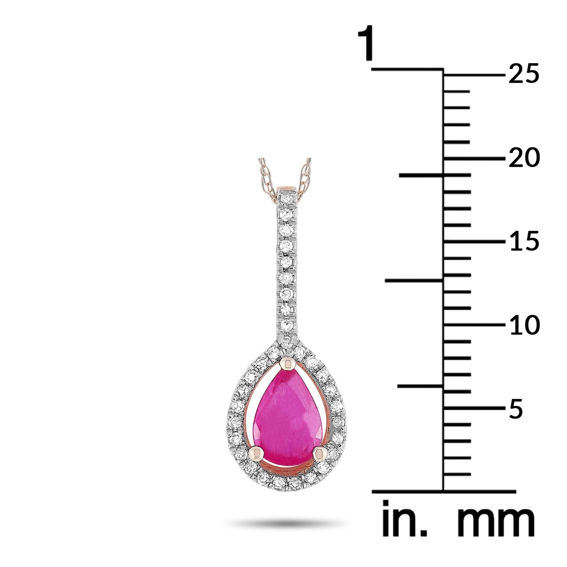 LB Exclusive 14 Karat Rose Gold 0.09 Carat Diamond and Ruby Pendant Necklace In New Condition For Sale In Southampton, PA