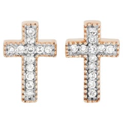 LB Exclusive 14K Rose Gold 0.09 Ct Diamond Cross Earrings
