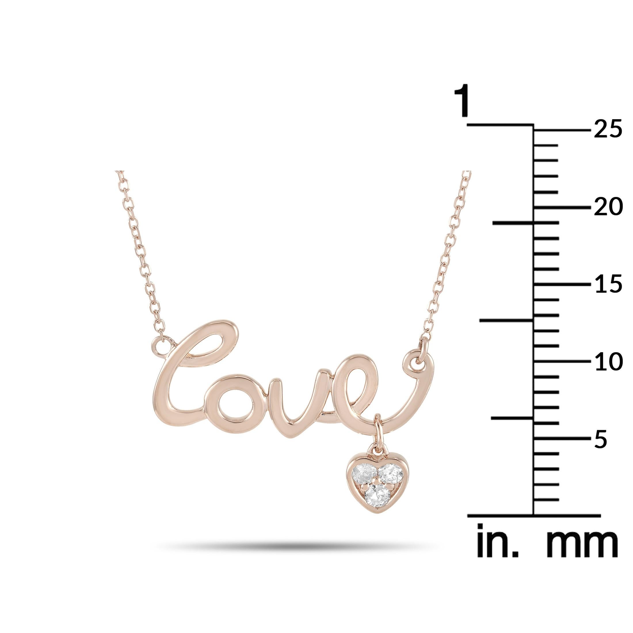 Round Cut LB Exclusive 14 Karat Rose Gold 0.10 Carat Diamond Love Pendant Necklace