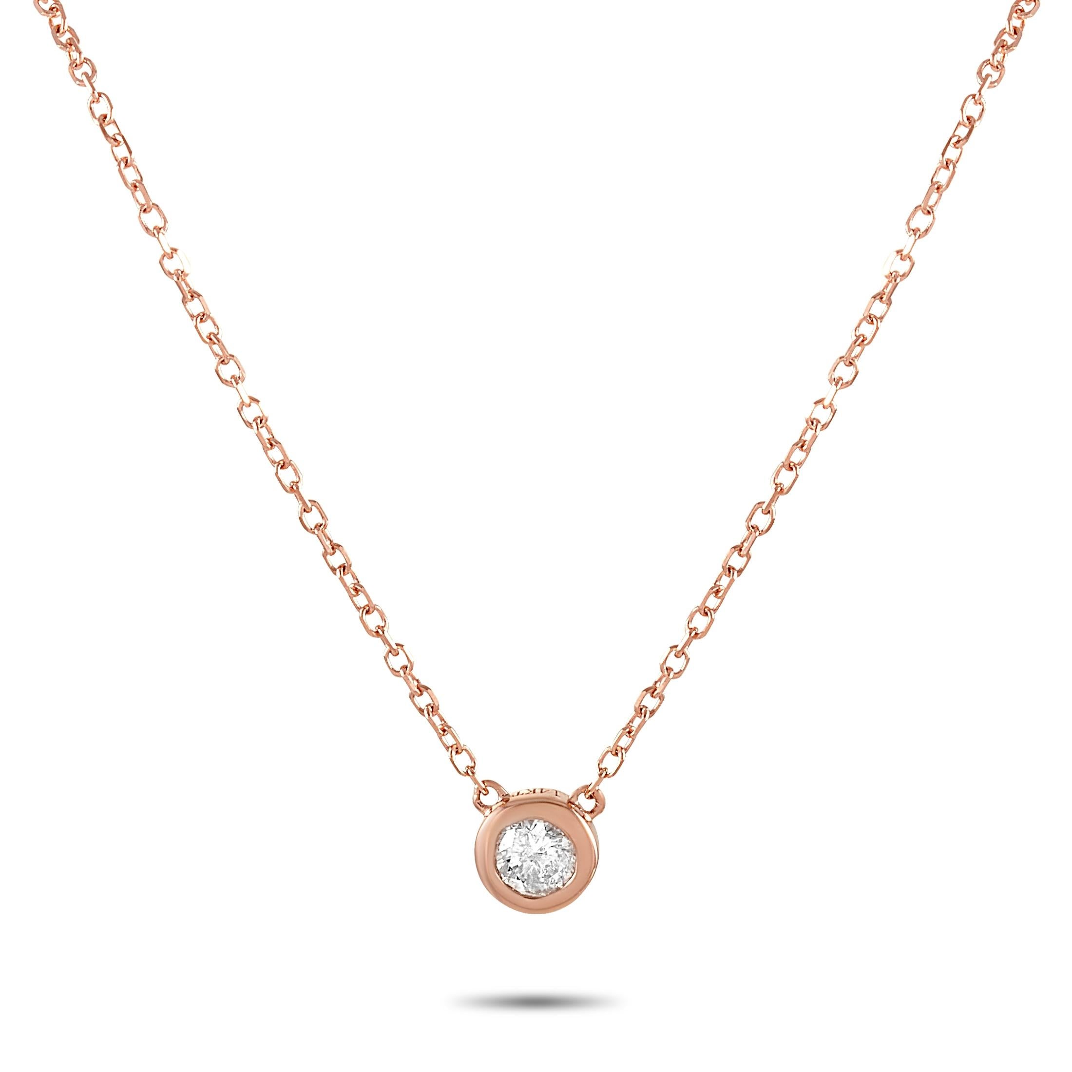 Round Cut LB Exclusive 14K Rose Gold 0.10 Ct Diamond Pendant Necklace For Sale