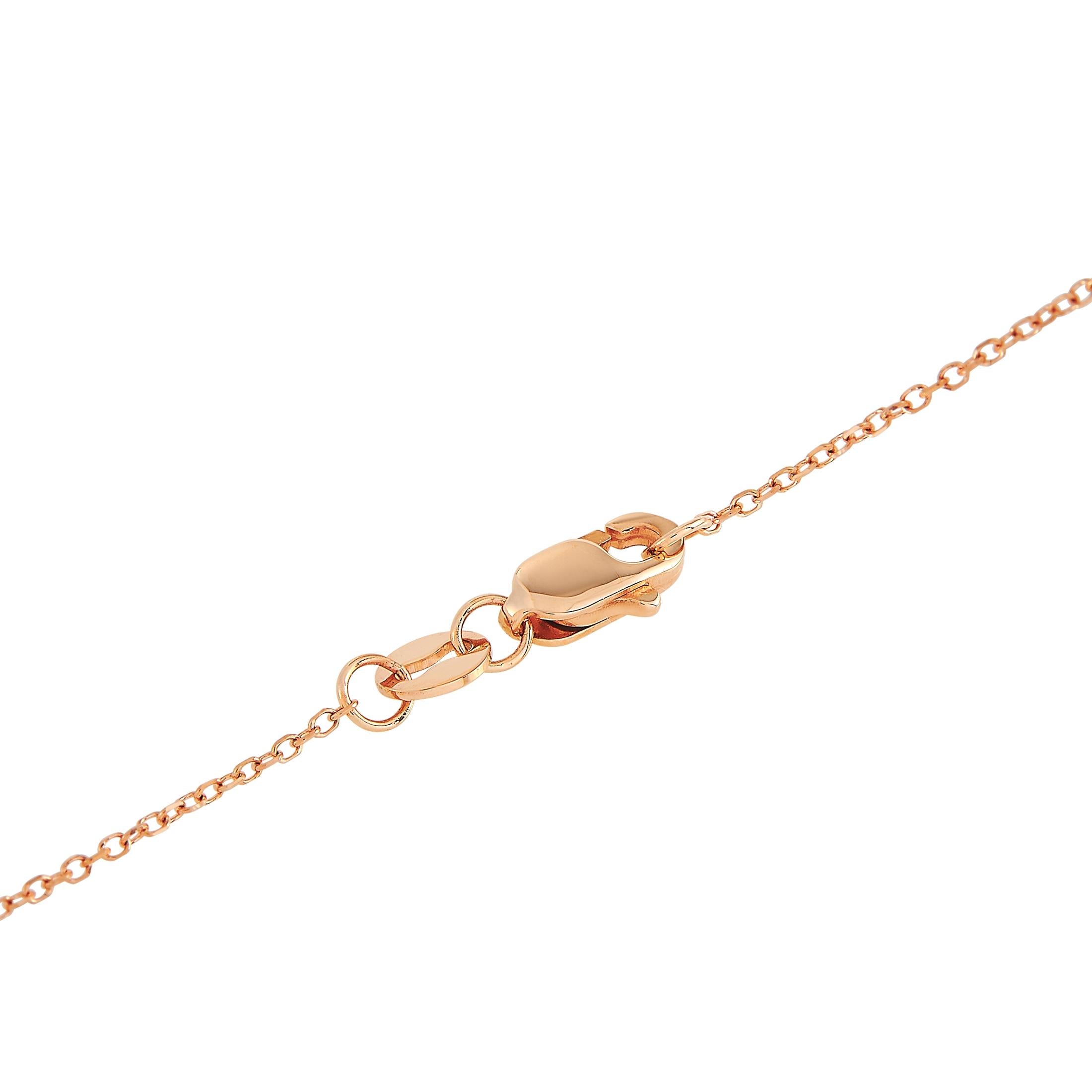 Round Cut LB Exclusive 14 Karat Rose Gold 0.10 Carat Diamond Pendant Necklace For Sale
