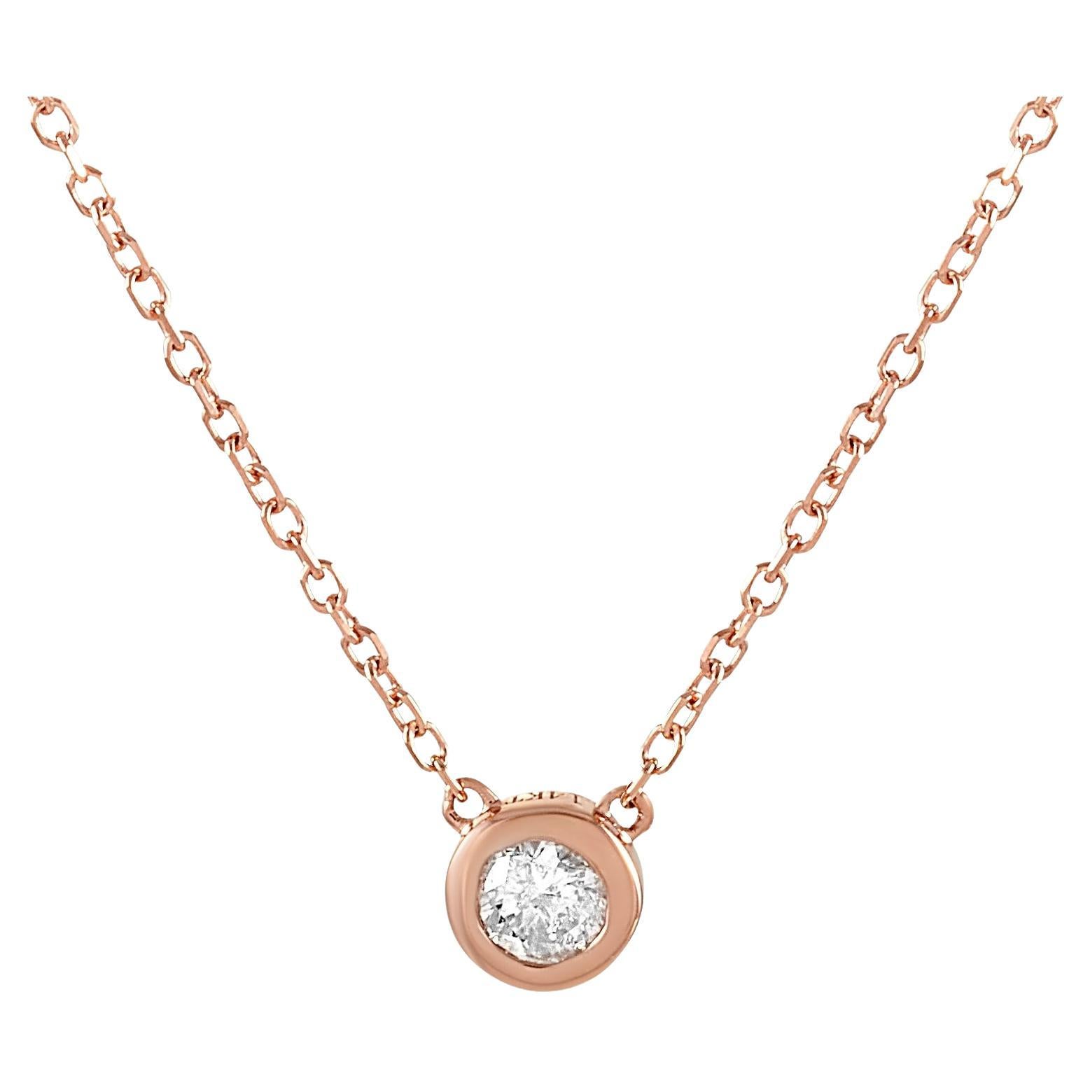 LB Exclusive 14K Rose Gold 0.10 Ct Diamond Pendant Necklace For Sale