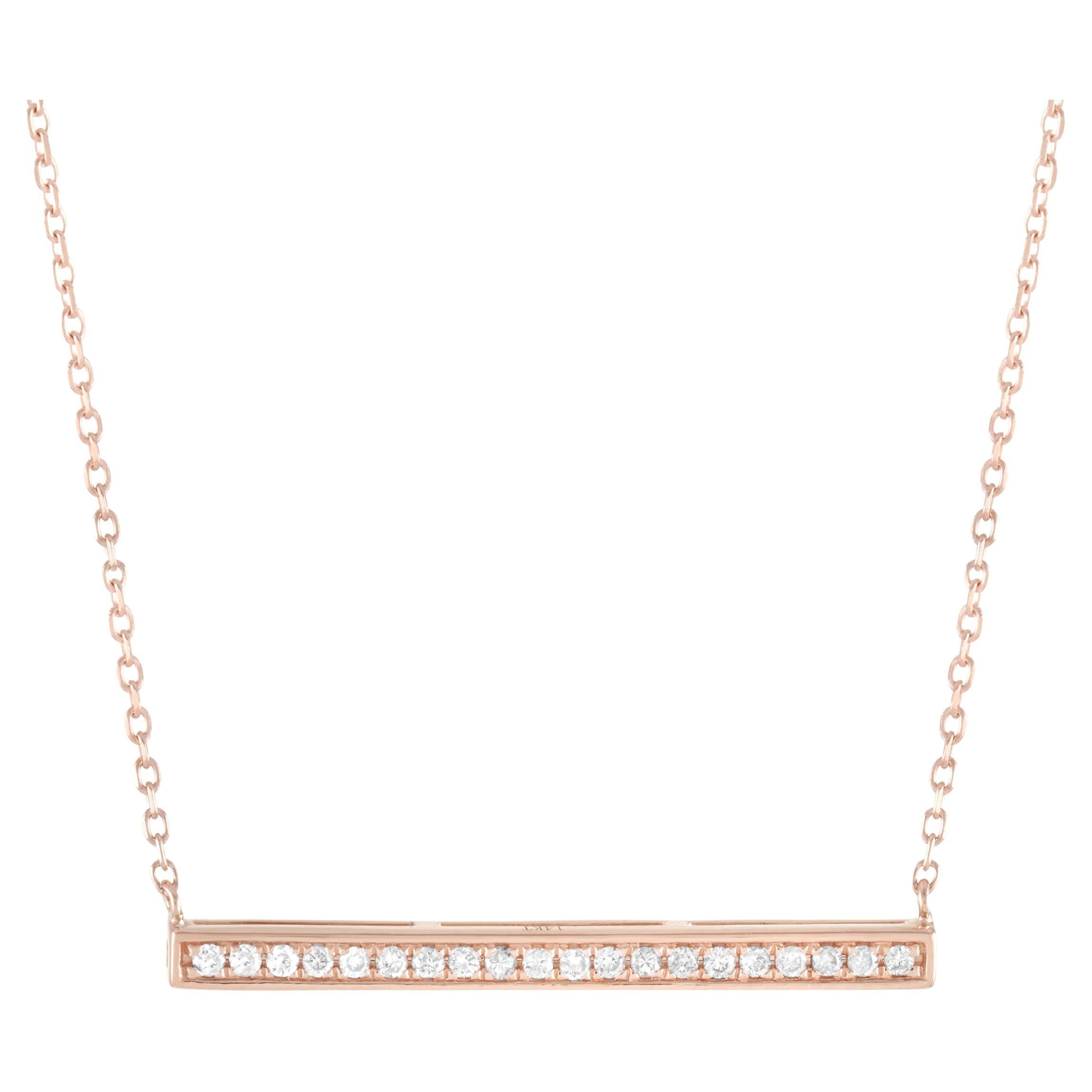 LB Exclusive 14k Rose Gold 0.10 Carat Diamond Bar Necklace For Sale