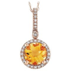 LB Exclusive 14K Rose Gold 0.11 Ct Diamond and Citrine Round Pendant Necklace